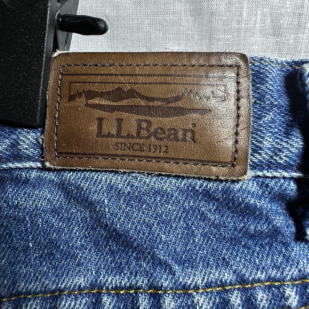 LL Bean Jeans Mens Flannel Lined Straight Leg 34x31 Blue Denim Plaid Excellent